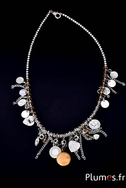 Mehrreihige Halskette mit Charms im Boho-Stil - ca. 70 cm - silberfarbig